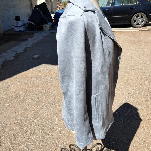 CHICOS Elongated Suede Moto Jacket Gray Mist NWT Size 0 (4-6 small) PS01-21 - Picture 4 of 8